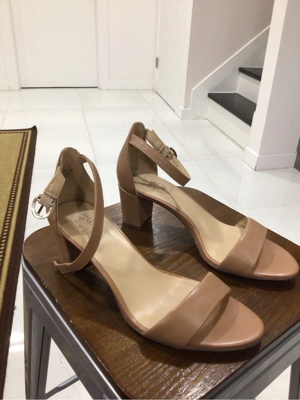 Naturalizer Blush Tan Ankle-Strap Block Heels